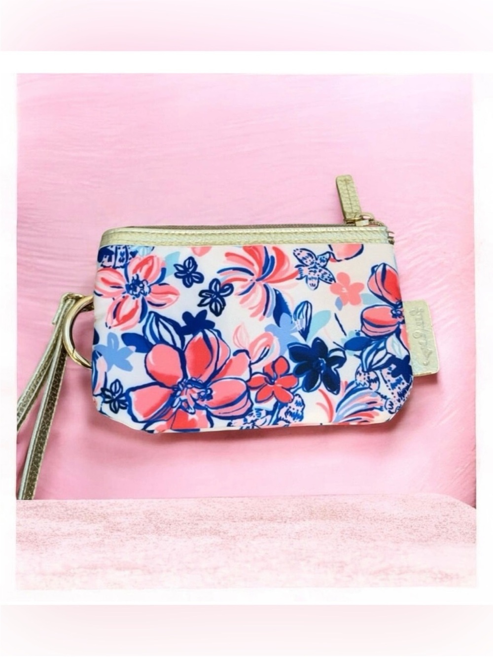 Lilly Pulitzer Pink Blue Floral Wristlet Card Holder
